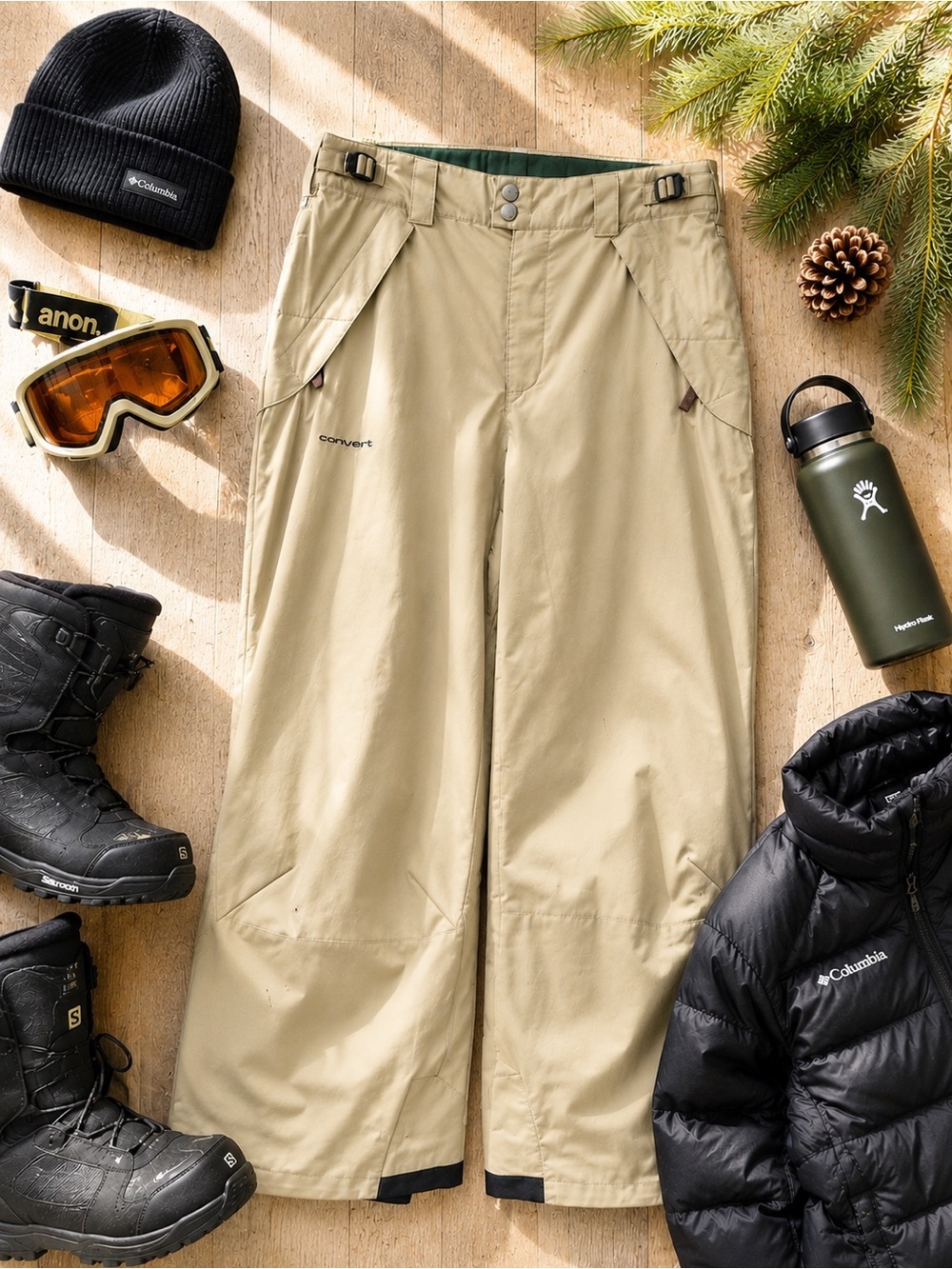 Vtg 1990's Men's M Columbia Convert Khaki Tan Ski Snowboarding Pants Omni-Tech